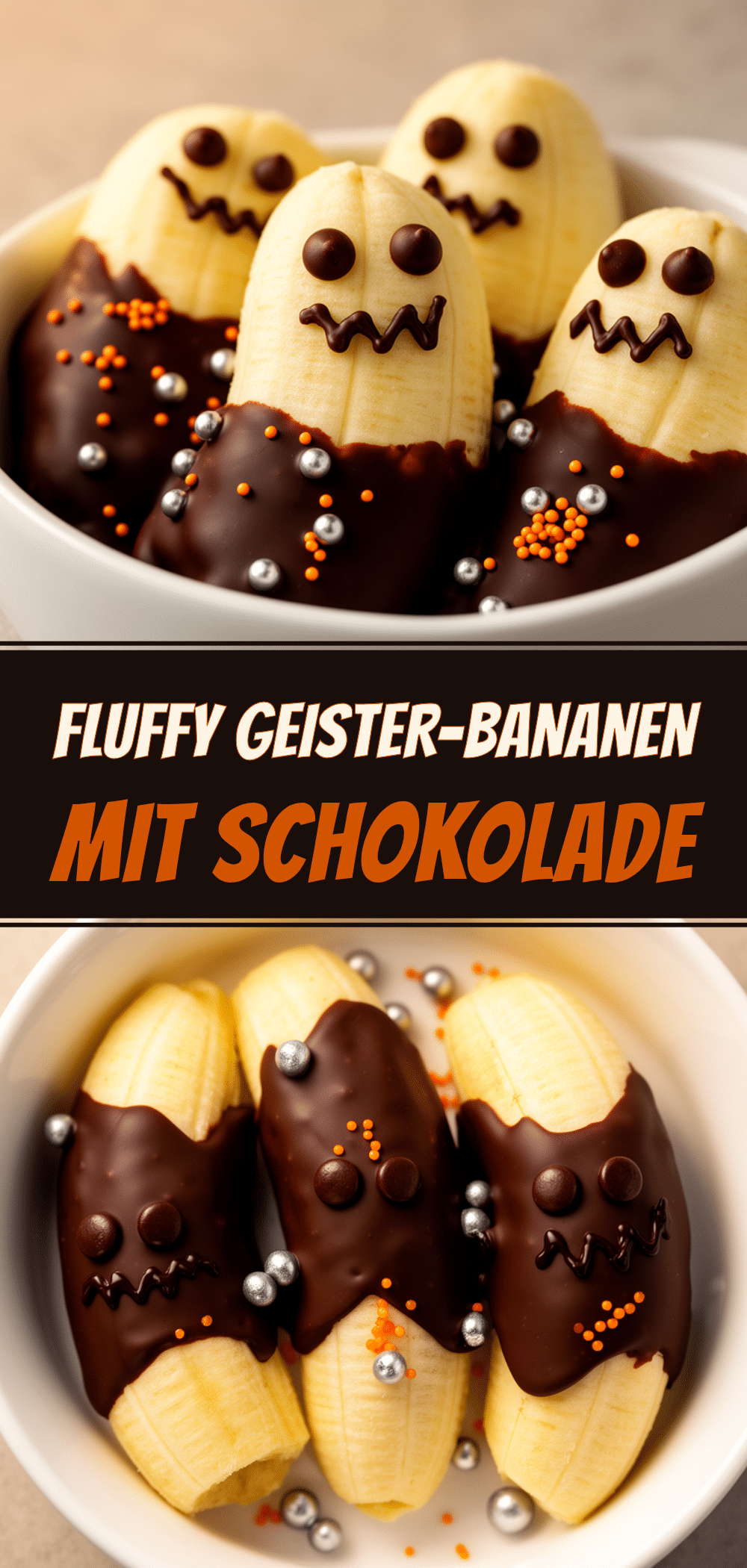 Halloween Geister-Bananen: 5 Min. Schokodesert 5 Halloween Geister-Bananen recipe