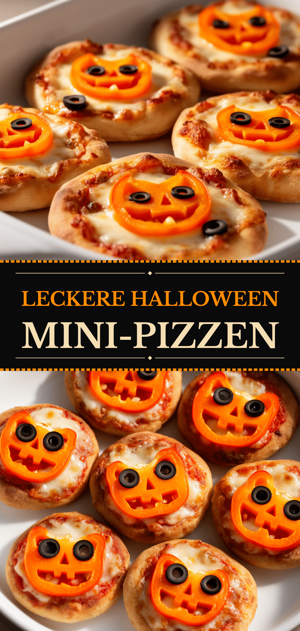 Halloween Mini-Pizzen mit Kürbisgesichtern: 5 einfache Ideen 5 Halloween Mini-Pizzen mit Kürbisgesichtern recipe