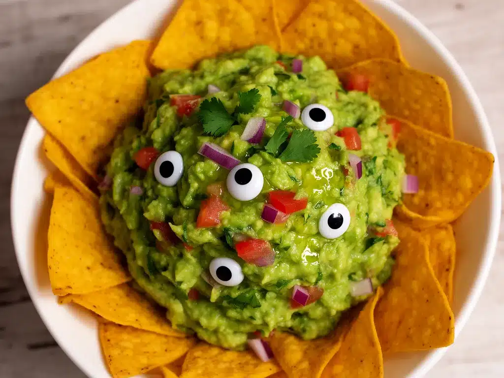 Zombie-Guacamole mit Nachos: 3 Einfache Halloween-Rezepte 4 Halloween-Zombie-Guacamole mit Nachos preparation steps