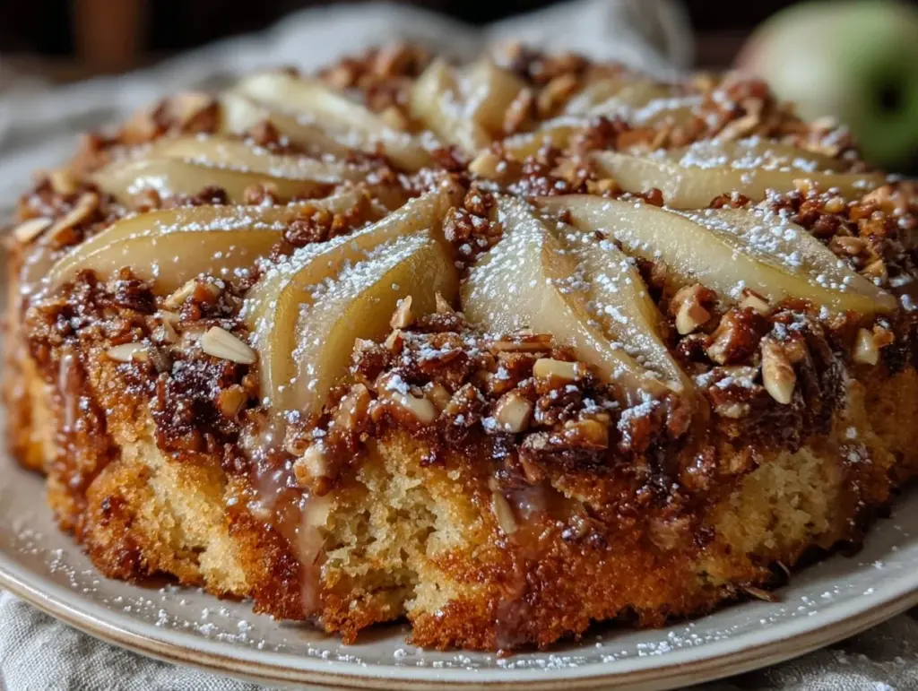 Einfacher Erntedank Birnenkuchen mit Mandelstreuseln - featured image