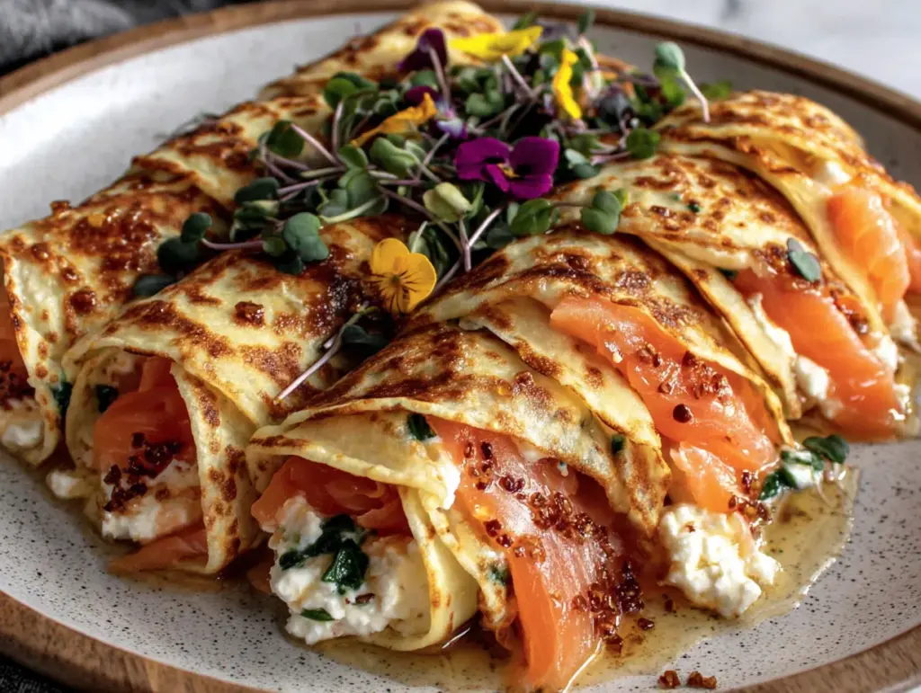 Startseite 4 gefüllte Pfannkuchen mit Frischkäse und Räucherlachs - featured image