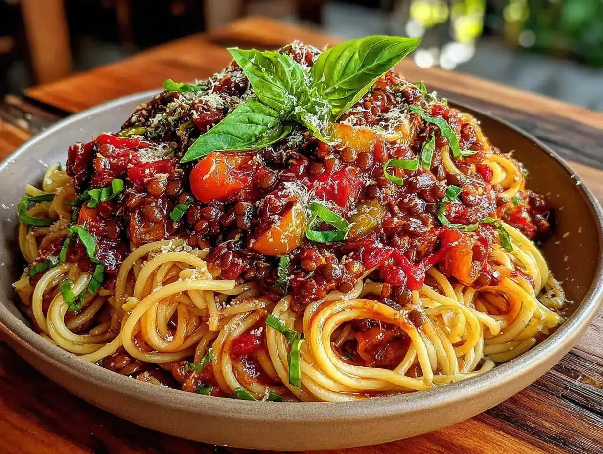 Vegane Linsenbolognese: Perfekt für 2 Personen, keine Reste 4 vegane Linsenbolognese preparation steps